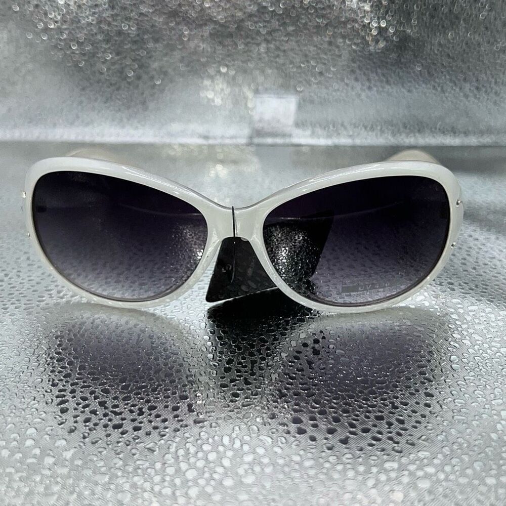 Modo Rhinestone Oversized 100% UVA Sunglasses Women’s Engraved Arms White Grey